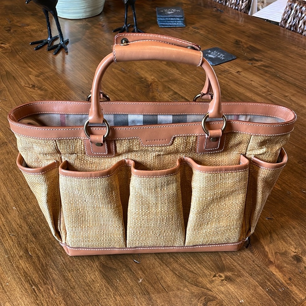 BURBERRY Straw Leather Pocket Tote